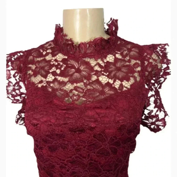 ENFOCUS STUDIO BURGUNDY RED LACE SHEATH MIDI DRESS  CUFFSLEEVE  SIZE8 MEDIUM NWT - Picture 3 of 14